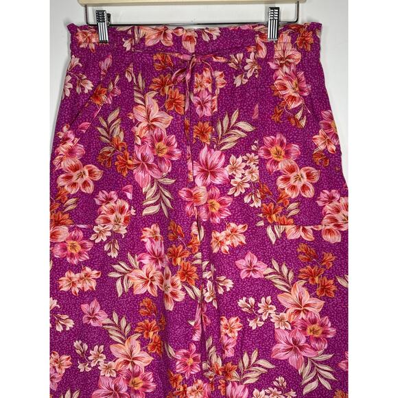 Loft Linen Breezy Wide Leg Pants Pink Floral Pockets Sz M Beach Vacation Casual - Picture 3 of 13